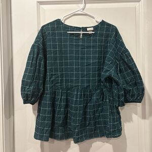 a new day Teal Checkered Blouse